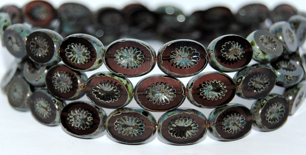 Table Cut Oval Beads Kiwi, 20080B Travertin (20080B 86800), Glass, Czech Republic