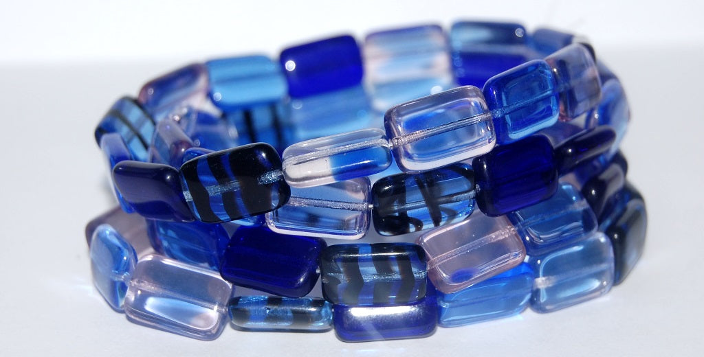 Rectangle Pressed Glass Beads, Mixed Colors Blue (Mix Blue), Glass, Czech Republic