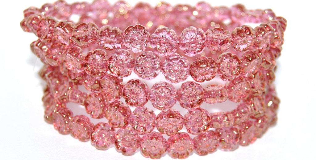 Hawaii Flower Pressed Glass Beads, Crystal Luster Red Full Coated (30 14495), Glass, Czech Republic