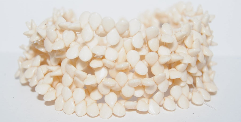 Leaf Petal Pip Pressed Glass Beads, Chalk White Luster Brown Full Coated (3000 14413), Glass, Czech Republic