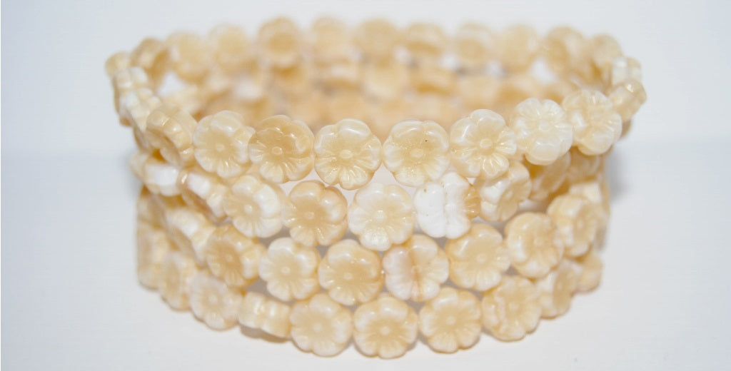 Hawaii Flower Pressed Glass Beads, Dark Beige (7193), Glass, Czech Republic