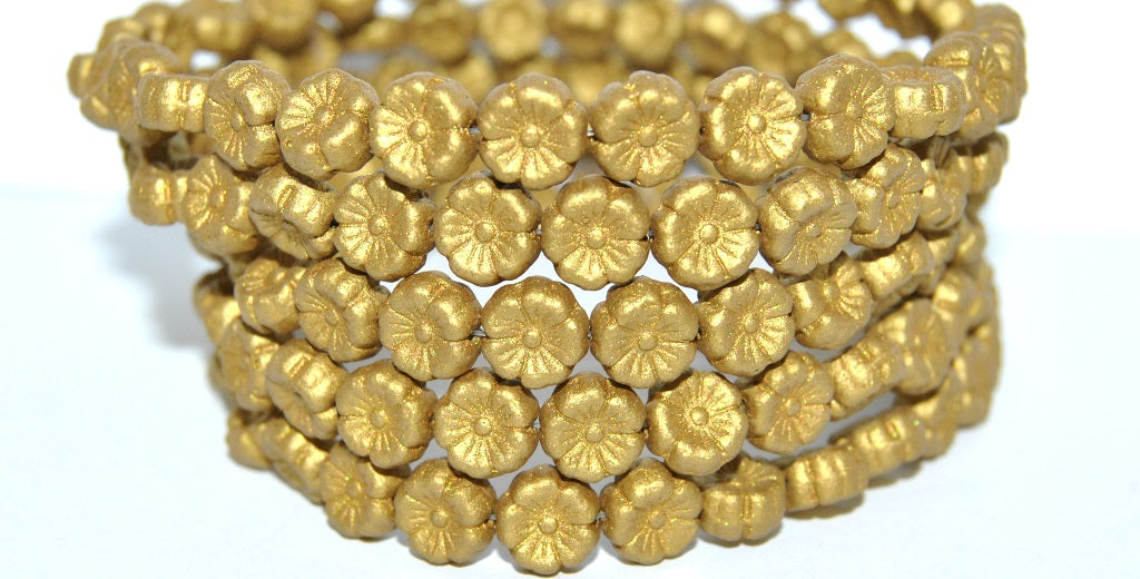 Hawaii Flower Pressed Glass Beads, Brass Dyed (1720), Glass, Czech Republic