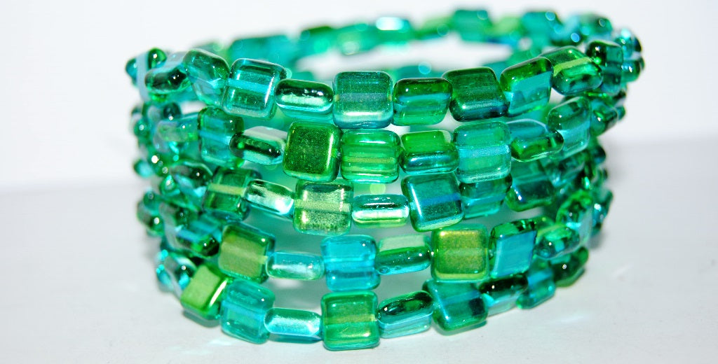 Flat Square Pressed Glass Beads, 48110 (48110), Glass, Czech Republic