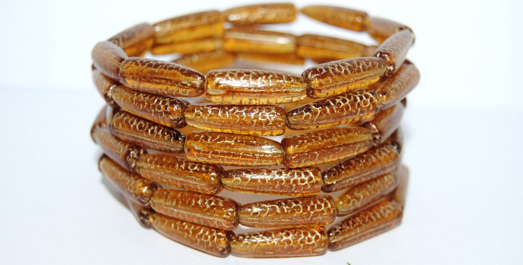 Snake Tail Pressed Glass Beads, Transparent Orange 54202 (10060 54202), Glass, Czech Republic