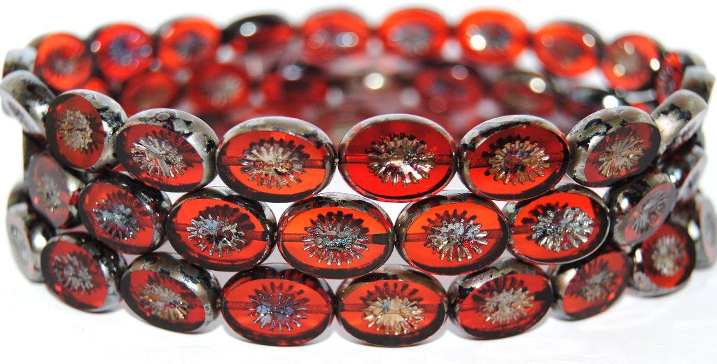 Table Cut Oval Beads Kiwi, Transparent Red 43400 (90060 43400), Glass, Czech Republic