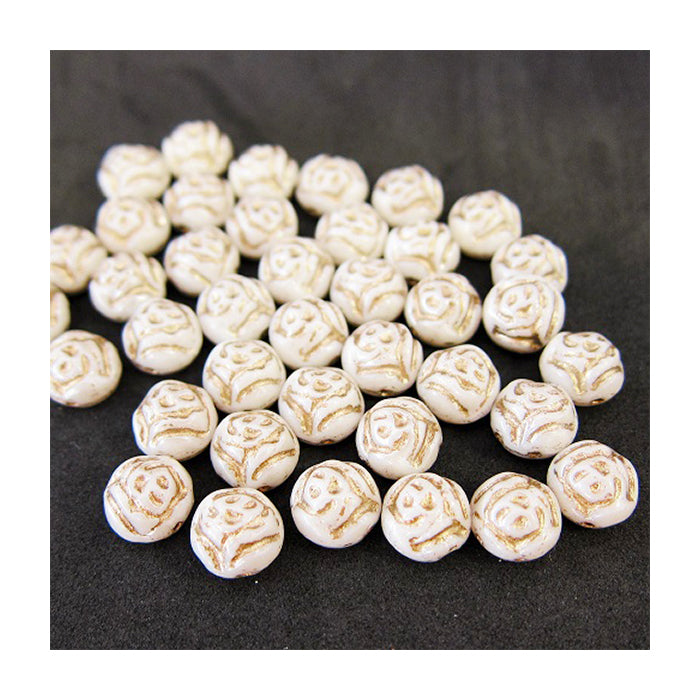 PRECIOSA Candy Rose beads 2-hole round glass cabochon with 3D rose flower Capuchino Glass Czech Republic