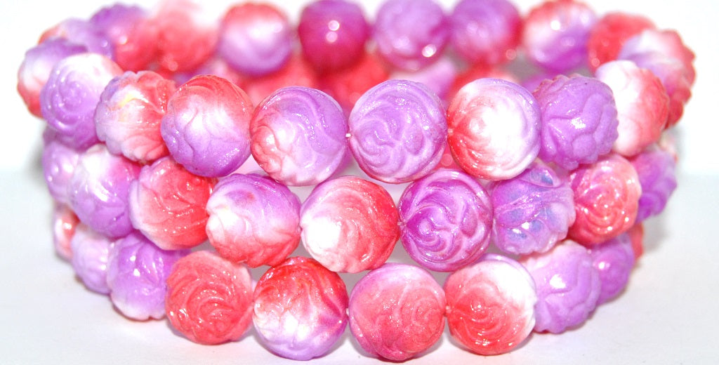 Round Rose Pressed Glass Beads, Chalk White 48120 (3000 48120), Glass, Czech Republic