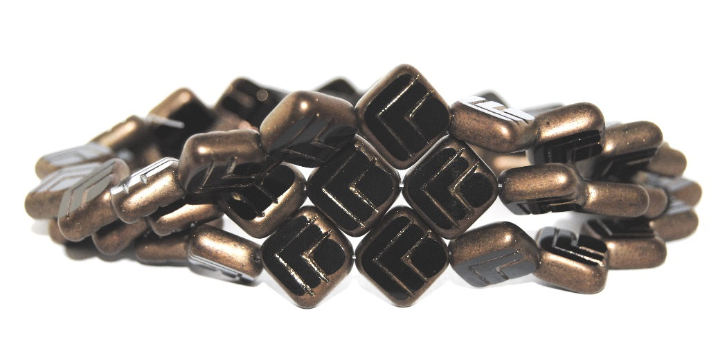 Table Cut Rhomb Beads With Lines, Black Bronze Matte (23980 14415M), Glass, Czech Republic