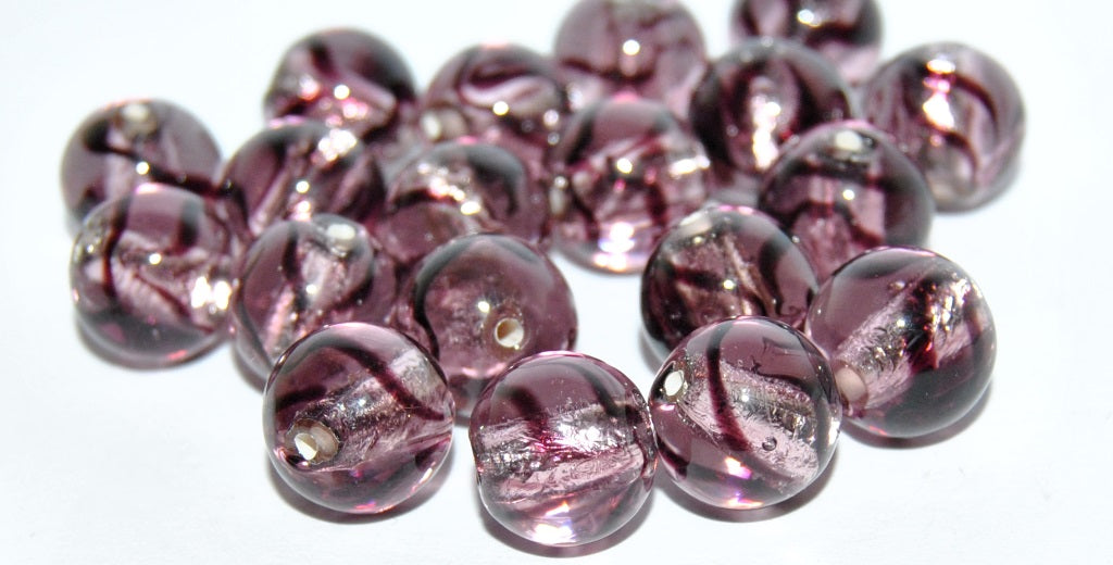 Czech Glass Hand Made Round Lampwork Beads With Silver Plates, (10 G), Glass, Czech Republic