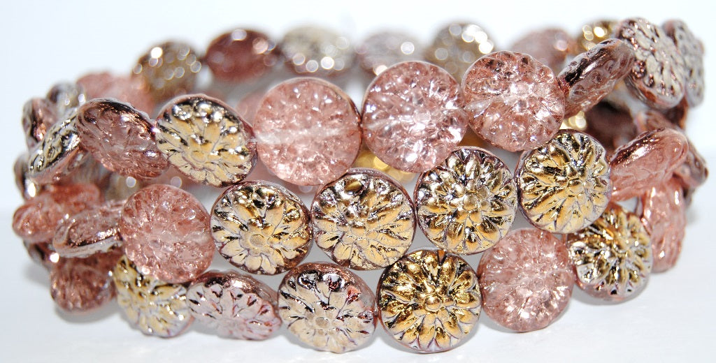 Round Flower Edelweiss Pressed Glass Beads, Crystal 27101 (30 27101), Glass, Czech Republic