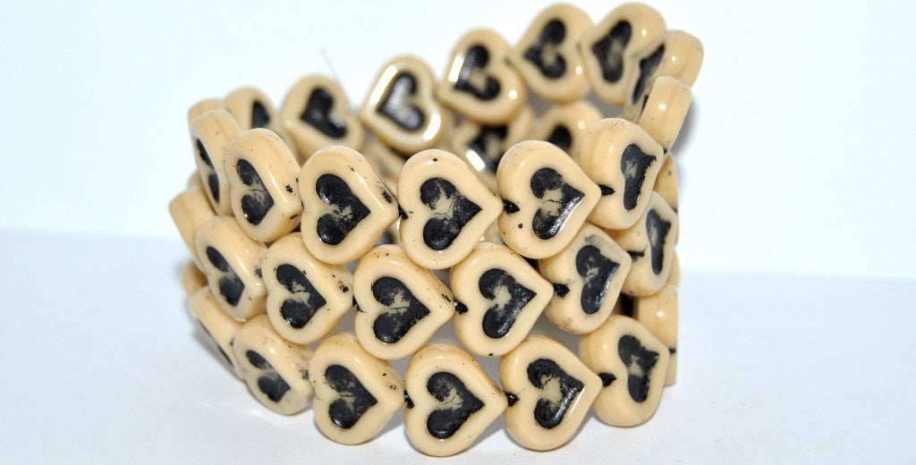 Heart With Heart Pressed Glass Beads, (13010 46769), Glass, Czech Republic