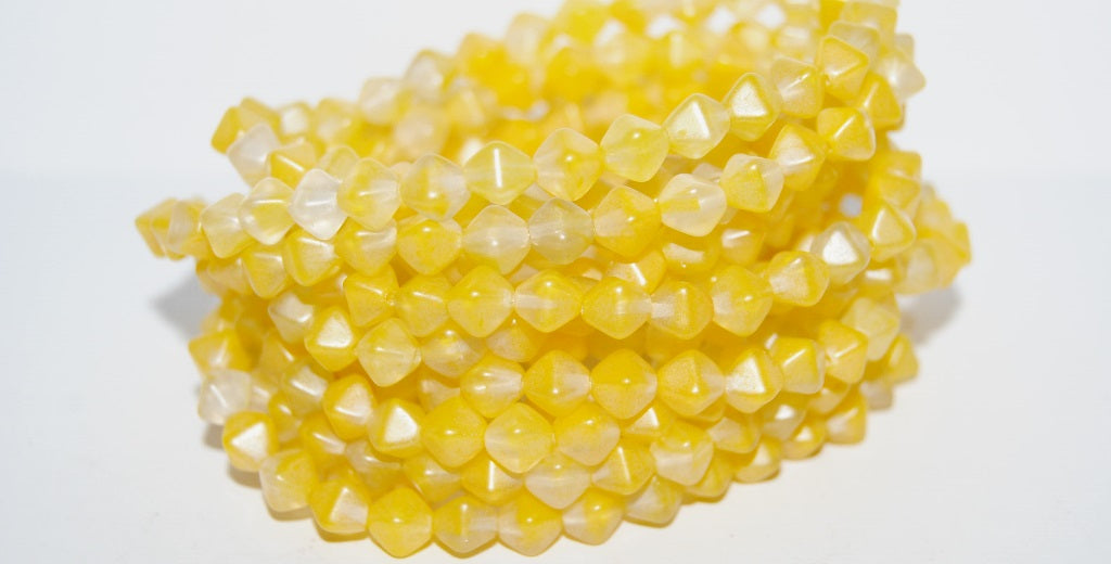 Lantern Bicone Pressed Glass Beads, (Yellow), Glass, Czech Republic