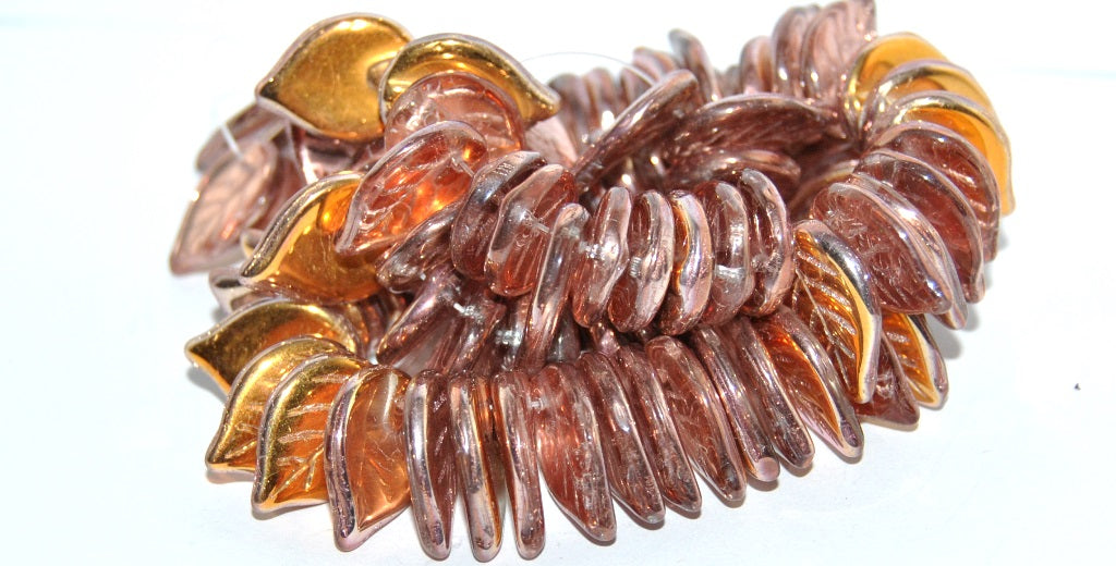 Leaf Pressed Glass Beads, Transparent Pink 27101 (70120 27101), Glass, Czech Republic