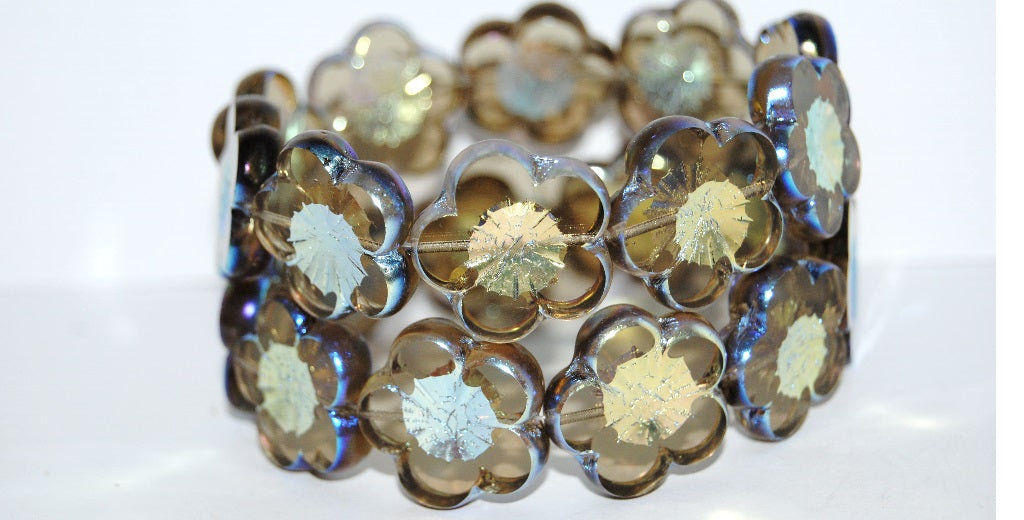 Table Cut Flower Beads Hibiscus, (21 40020 Ab2X), Glass, Czech Republic