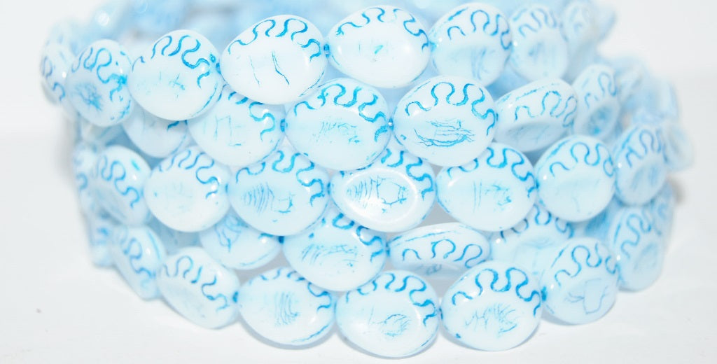 Tear Oval Pressed Glass Beads, White 46460 (2010 46460), Glass, Czech Republic