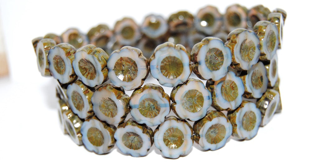 Table Cut Round Beads Hawaii Flowers, (11000B 66800), Glass, Czech Republic