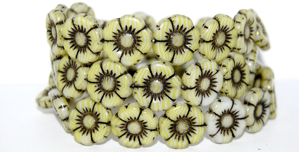 Round Flat Flower Pressed Glass Beads, (8802 23202), Glass, Czech Republic