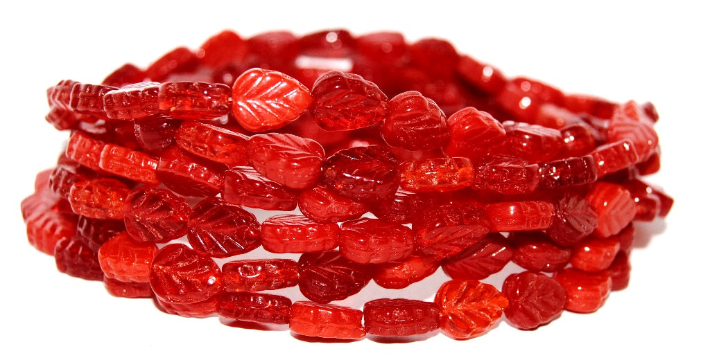 Lilac Leaf Pressed Glass Beads, Red Silver Lined Crystal (Red 1), Glass, Czech Republic