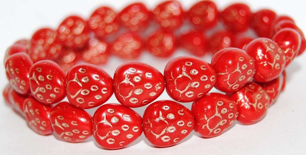 Strawberry Pressed Glass Beads, Red 54200 (93190 54200), Glass, Czech Republic