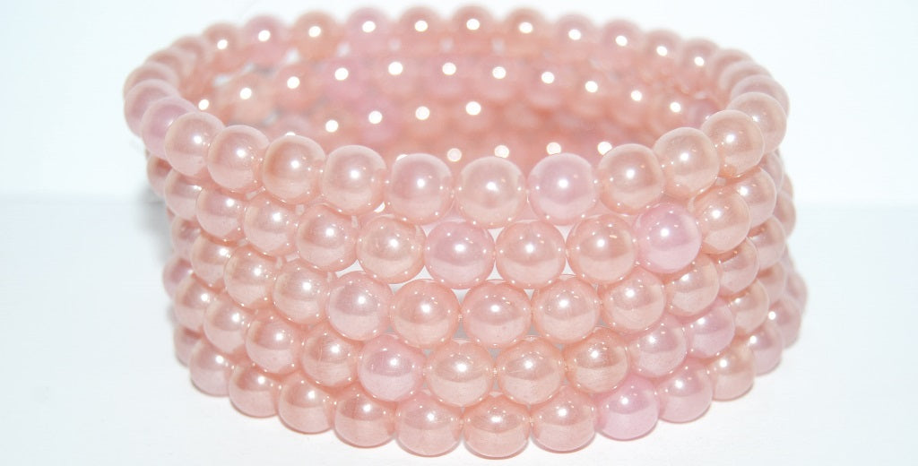 Round Pressed Glass Beads Druck, Opal Pink Hematite (71000 14400), Glass, Czech Republic