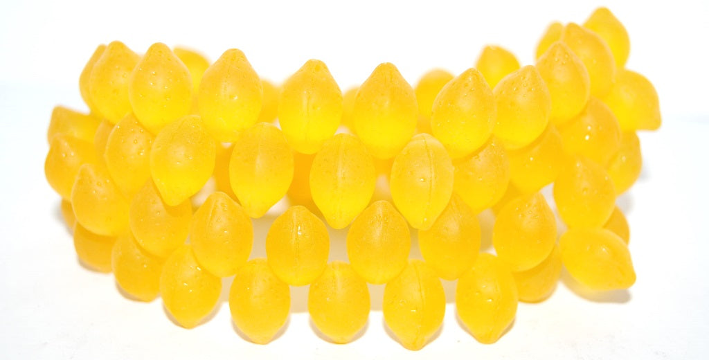 Lemon Friut Pressed Glass Beads, Transparent Yellow Matte (80020 M), Glass, Czech Republic