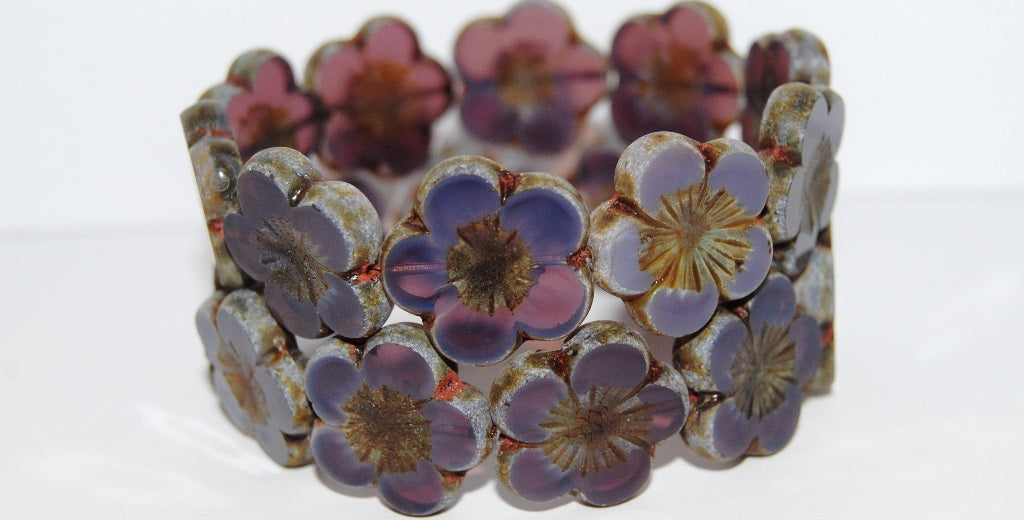 Table Cut Flower Beads Hibiscus, 21 Opal Amethyst Antiq 86801 (21 21310 Antiq 86801), Glass, Czech Republic