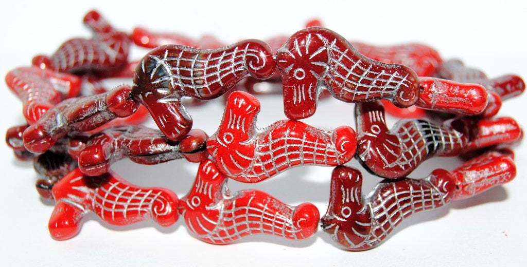 Seahorse Pressed Glass Beads, Mixed Colors Red 54201 (Mix Red 54201), Glass, Czech Republic