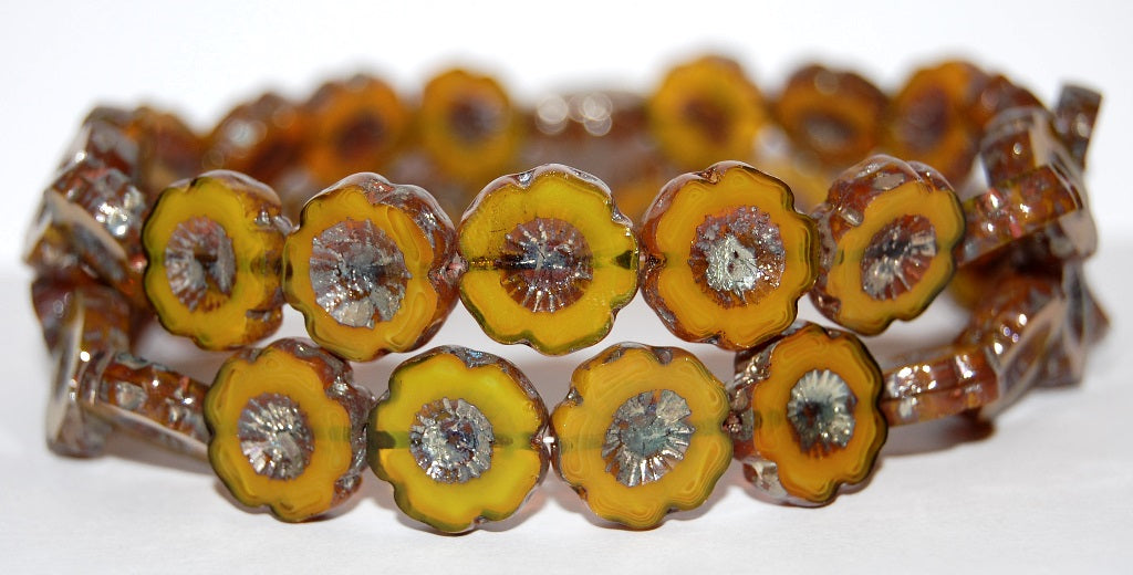 Table Cut Round Beads Hawaii Flowers, (81220 43400), Glass, Czech Republic