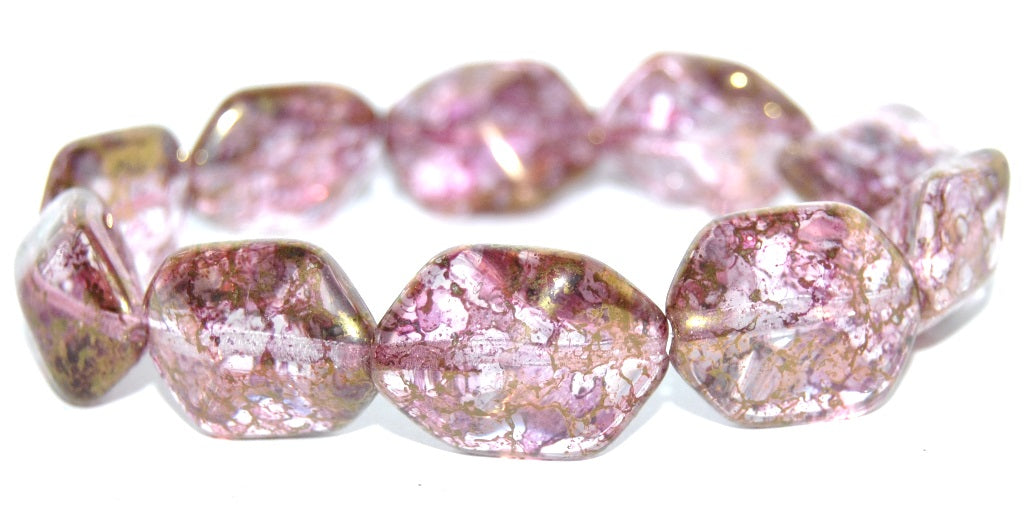 Rectangle Meteorite Pressed Glass Beads, Crystal Terracotta Violet (30 15496), Glass, Czech Republic