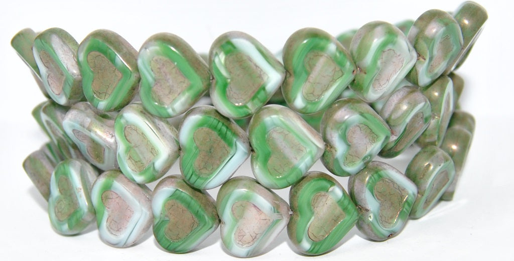 Table Cut Heart Beads With Heart, 5602 Bronze (5602 14415), Glass, Czech Republic