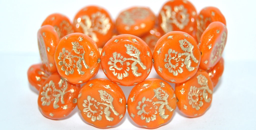 Round Flat With Flower Marguerite Pressed Glass Beads, (81260 54202), Glass, Czech Republic