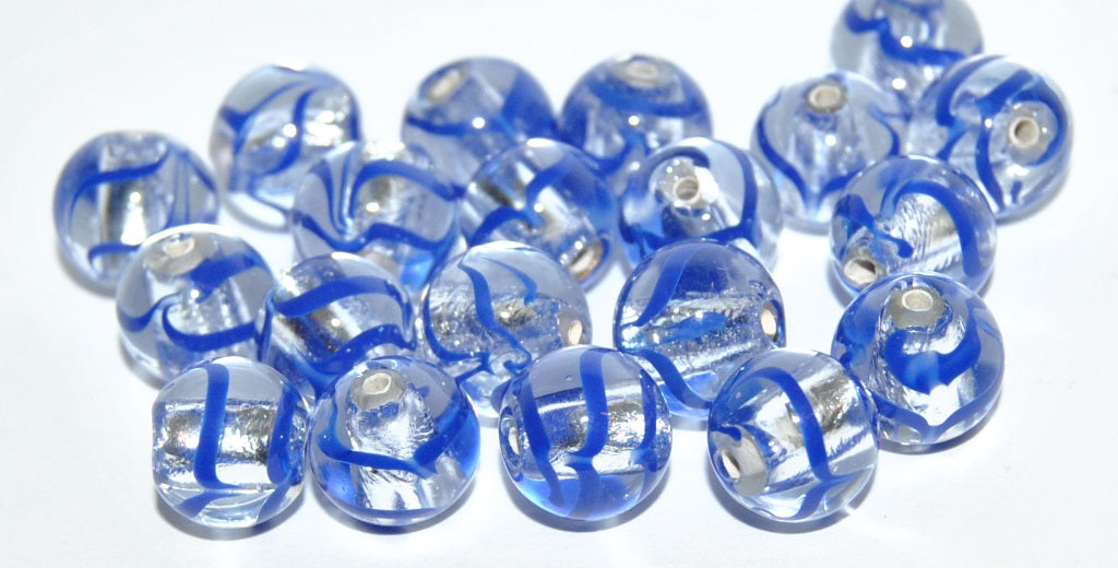 Czech Glass Hand Made Round Lampwork Beads With Silver Plates, (10 C), Glass, Czech Republic