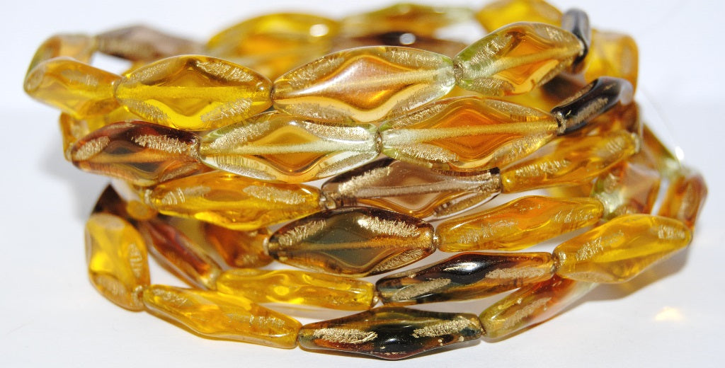 Faceted Oval With Star Pressed Glass Beads, (Color 2 54202), Glass, Czech Republic