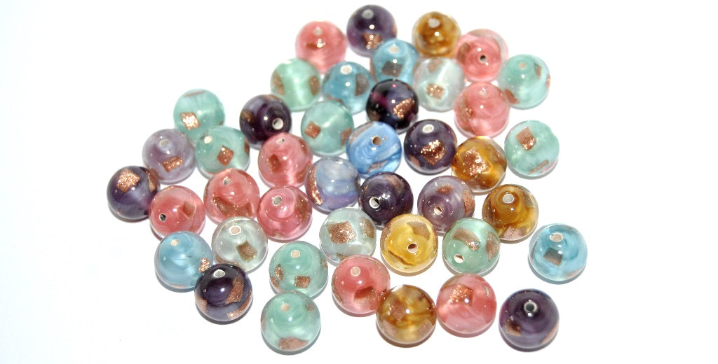 Czech Glass Hand Made Round Lampwork Beads With Aventurine, (10 H), Glass, Czech Republic