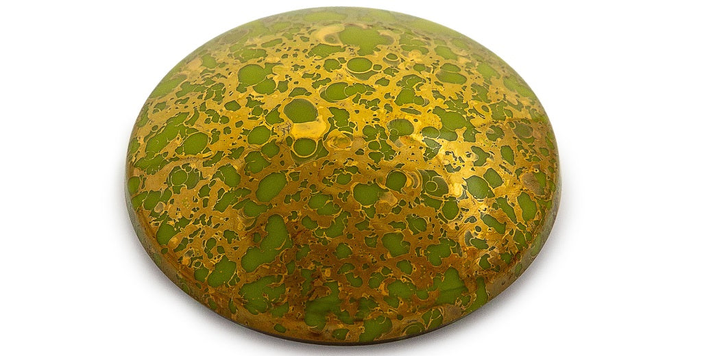 Hand Made Cabochon Without Hole Flat Back, Green (53420), Glass, Czech Republic