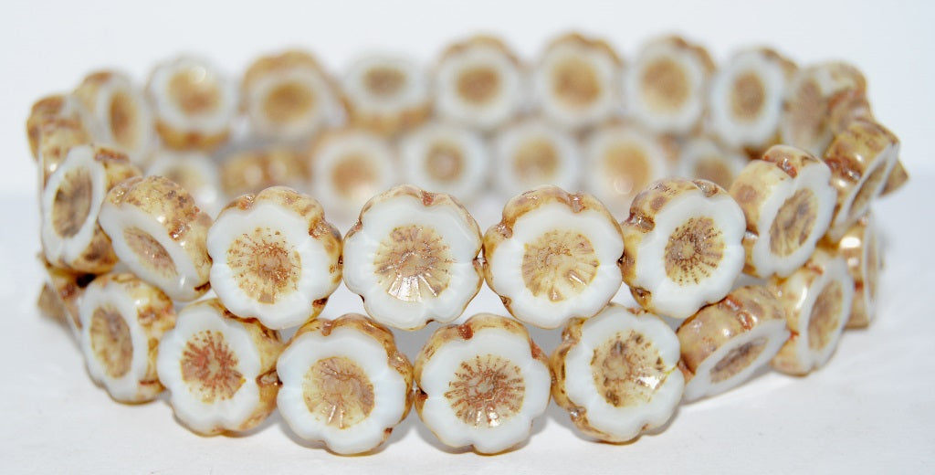 Table Cut Round Beads Hawaii Flowers, (4000 43400), Glass, Czech Republic