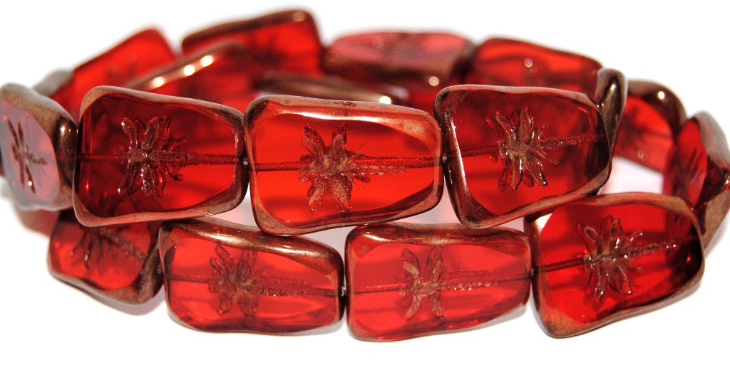 Table Cut Rectangle Beads With Dragonfly, Transparent Red Bronze (90060 14415), Glass, Czech Republic