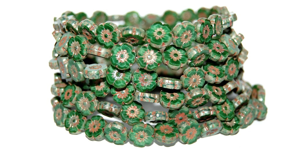 Table Cut Round Beads Hawaii Flowers, (56100 43400), Glass, Czech Republic