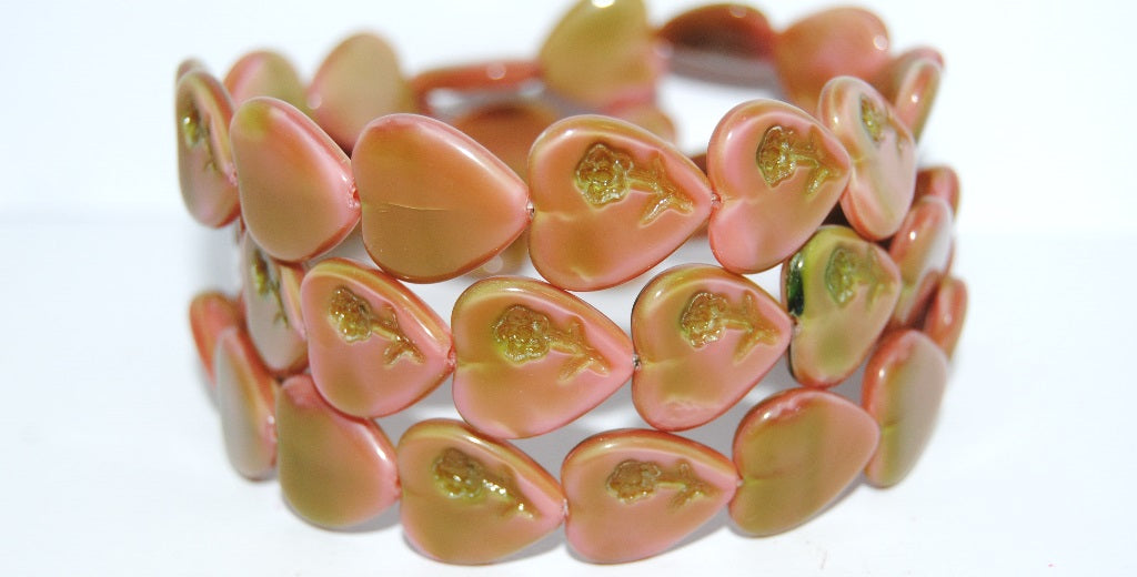Heart Pressed Glass Beads With Flower, 77553 (77553), Glass, Czech Republic