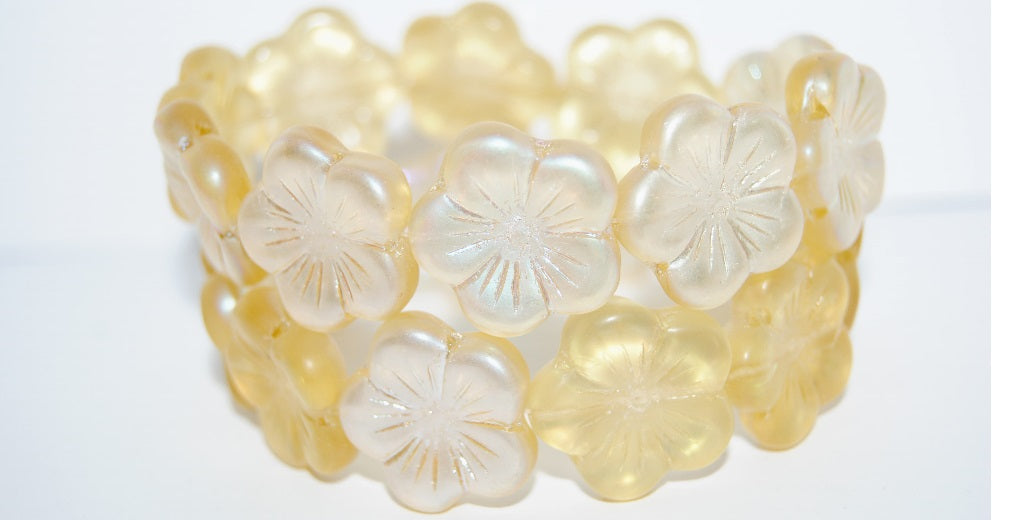 Round Flower Hibiskus Pressed Glass Beads, (10020 Abm), Glass, Czech Republic