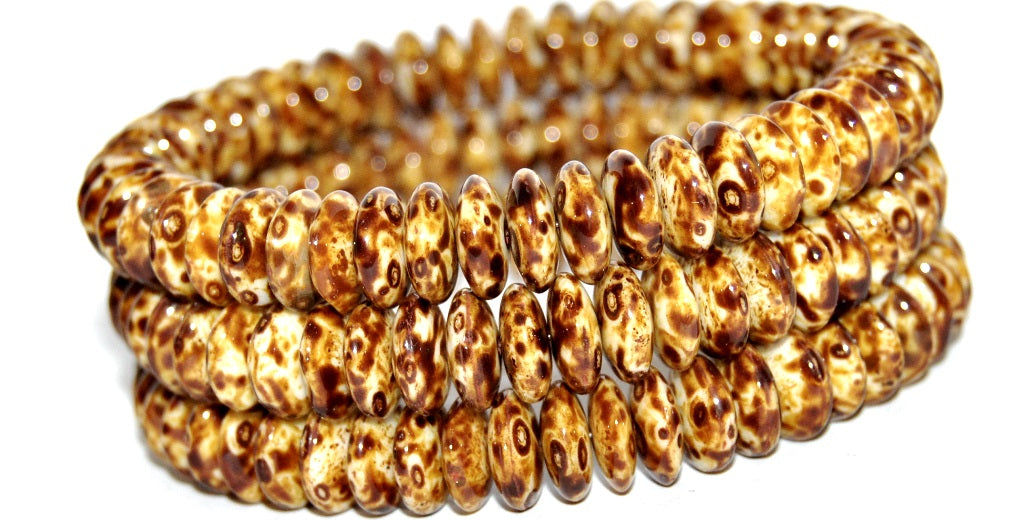 Flat Round Wheel Pressed Glass Beads, Chalk White Travertin (3000 86800), Glass, Czech Republic