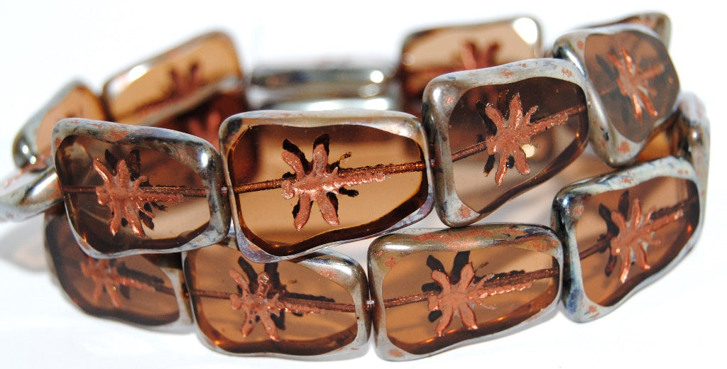 Table Cut Rectangle Beads With Dragonfly, Transparent Brown 4355307 (10210 4355307), Glass, Czech Republic