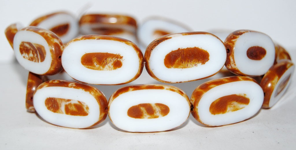 Table Cut Rounded Rectangle Oval Beads With Oval, White Travertin (2010 86800), Glass, Czech Republic