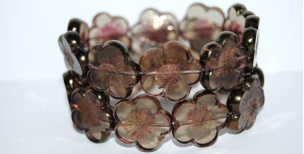 Table Cut Flower Beads Hibiscus, 21 40020 Luster Red Full Coated (21 40020 14495), Glass, Czech Republic