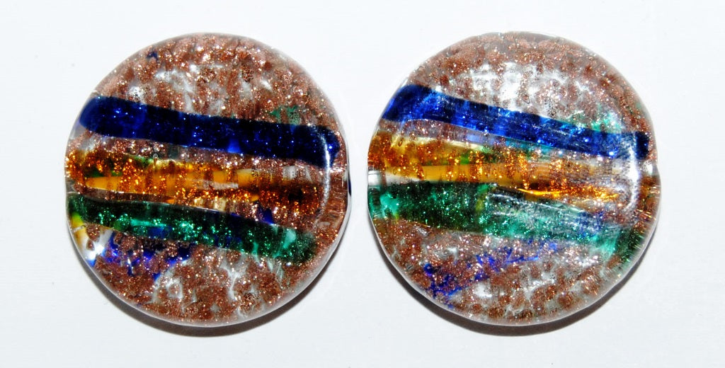 Czech Glass Hand Made Lampwork Beads Lines With Aventurine, (30 D), Glass, Czech Republic