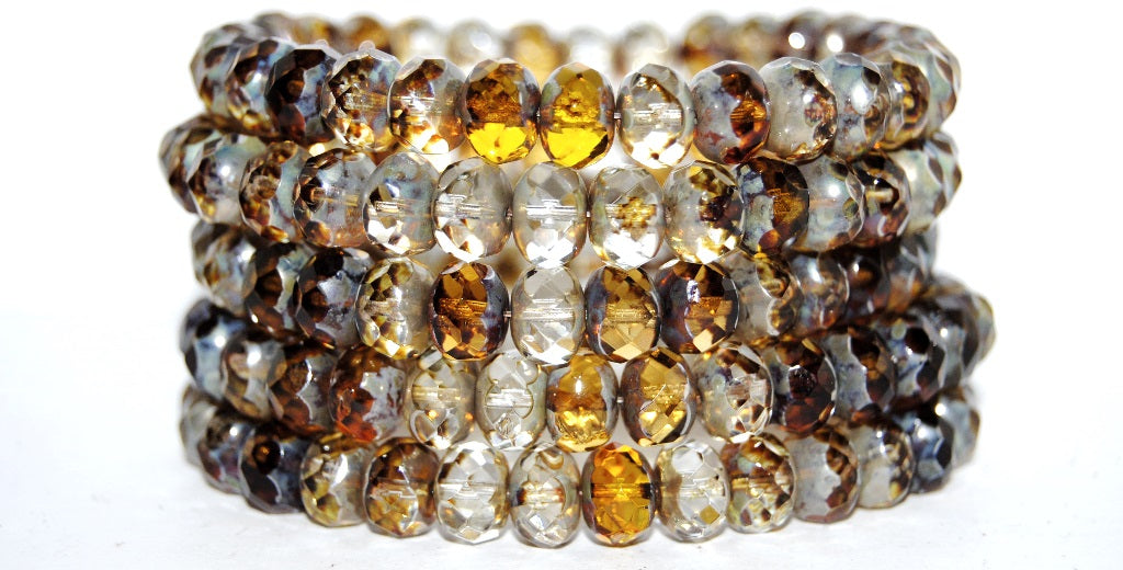 Faceted Special Cut Rondelle Fire Polished Beads, Mixed Colors Silver Lined Crystal 43400 (Mix 1 43400), Glass, Czech Republic