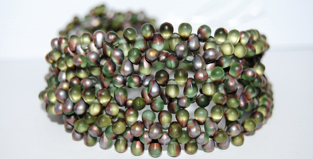 Pear Drop Pressed Glass Beads, Transparent Green 27101M (50520 27101M), Glass, Czech Republic