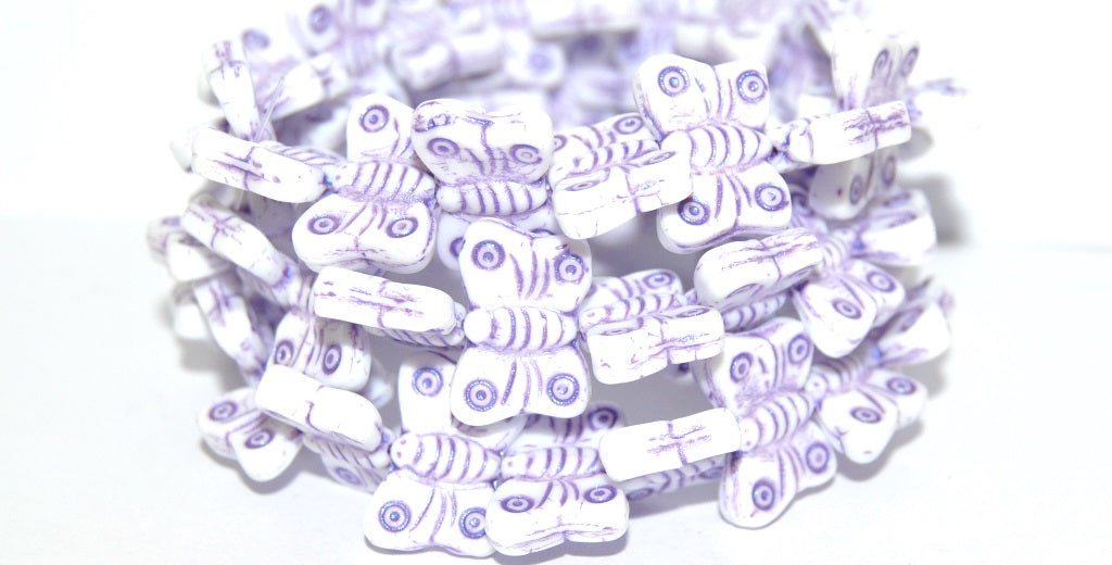 Butterfly Pressed Glass Beads, White 43809 Metalic (2010 43809 Metalic), Glass, Czech Republic