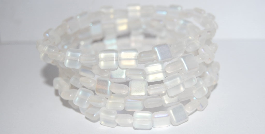 Flat Square Pressed Glass Beads, Crystal Abm (30 Abm), Glass, Czech Republic