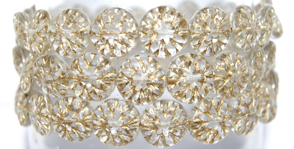 Round Flower Edelweiss Pressed Glass Beads, Crystal 54202 (30 54202), Glass, Czech Republic
